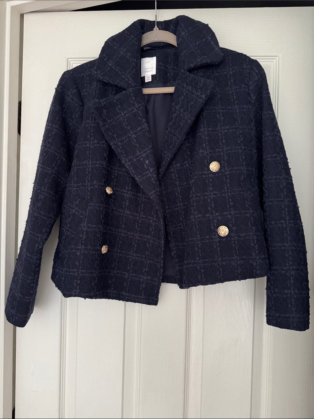 LC Lauren Conrad Women Textured Jacket/ Coat~Double Breasted~Dark Blue~SZ XS NWT